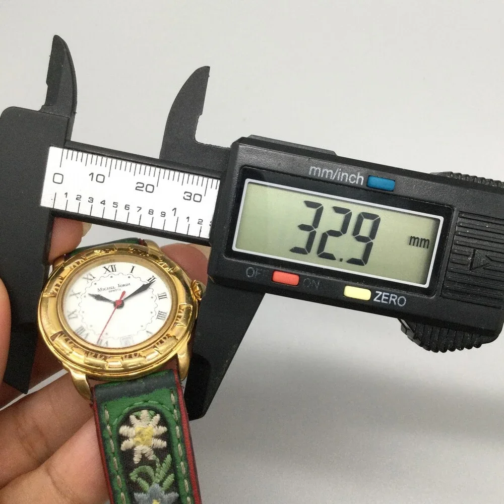 Michel Jordi 1991 Womens Watch 33mm Gold Tone Green Floral Strap New Battery
